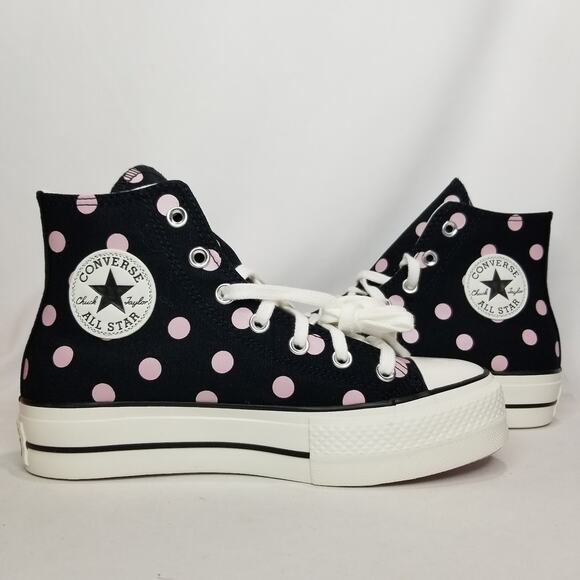 Converse Women CTAS Polka Dot Platform Lift Hi Tops Size 8 Blk Pink A10688C NWT - Picture 3 of 9